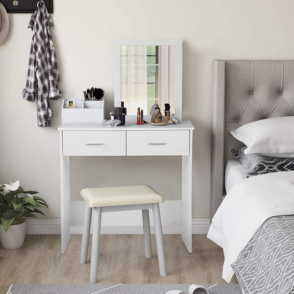 Ejoyous Living Room Bureau Blanc MDF 2 Tiroirs 80 cm