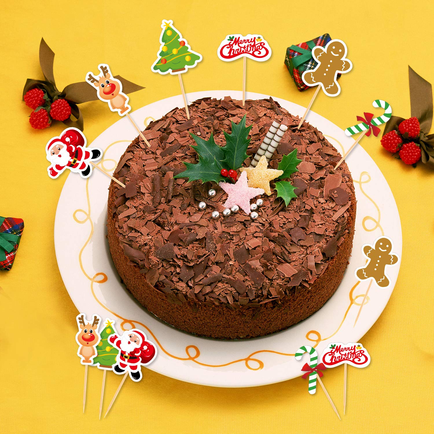FEPITO Toppers Cupcake Noël Carton Pics Gâteau Lot 60