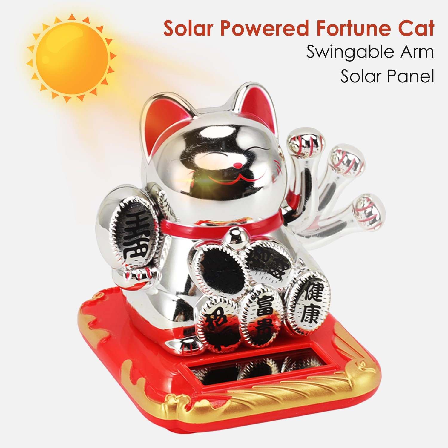 Tissting Outdoor chat ondulant solaire maneki neko argent