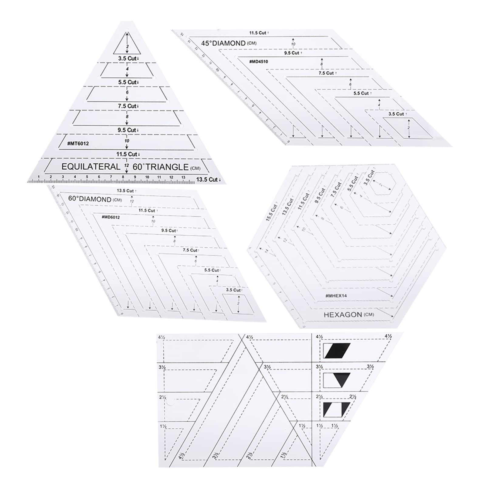 Tissting Règles Couture Transparentes Plastique 5 Pièces