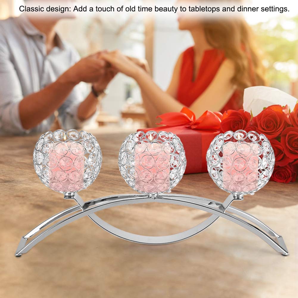 Ejoyous Bougeoir cristal 3 bras argent