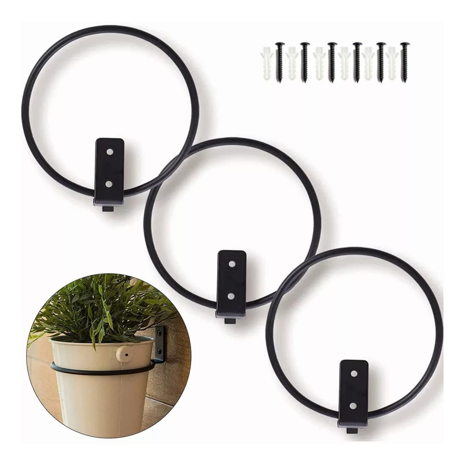 Tissting Support Pot Fleur Mural Pliable 6" Lot 3 Noir