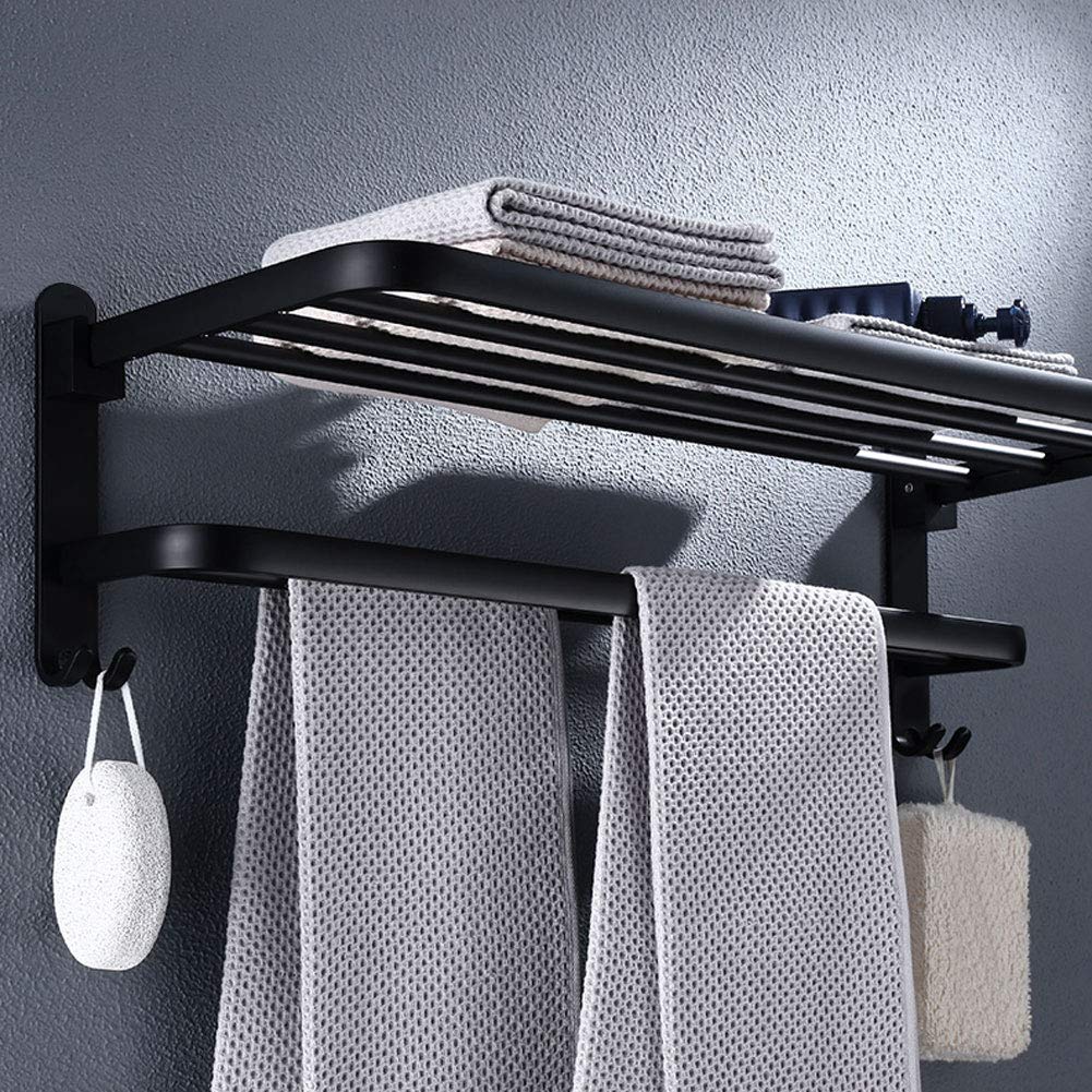 Ejoyous Porte Serviettes Mural Noir Pliant Alu 2 Niveaux
