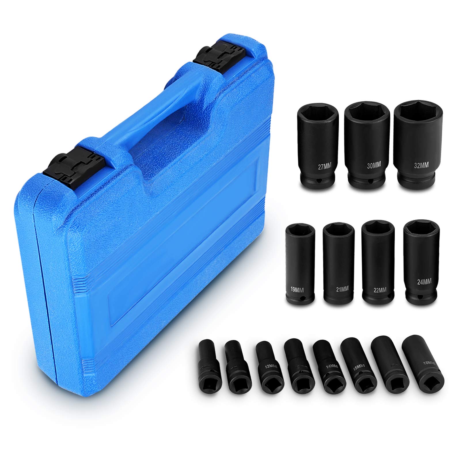 Ejoyous Jeu 16 Douilles à Choc 1/2" 10-32mm + coffret