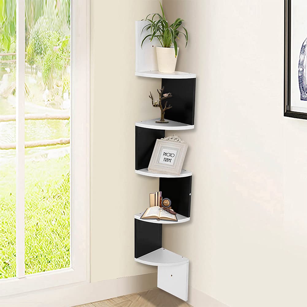 Ejoyous Living Room étagère angle murale bois 5 niveaux noir
