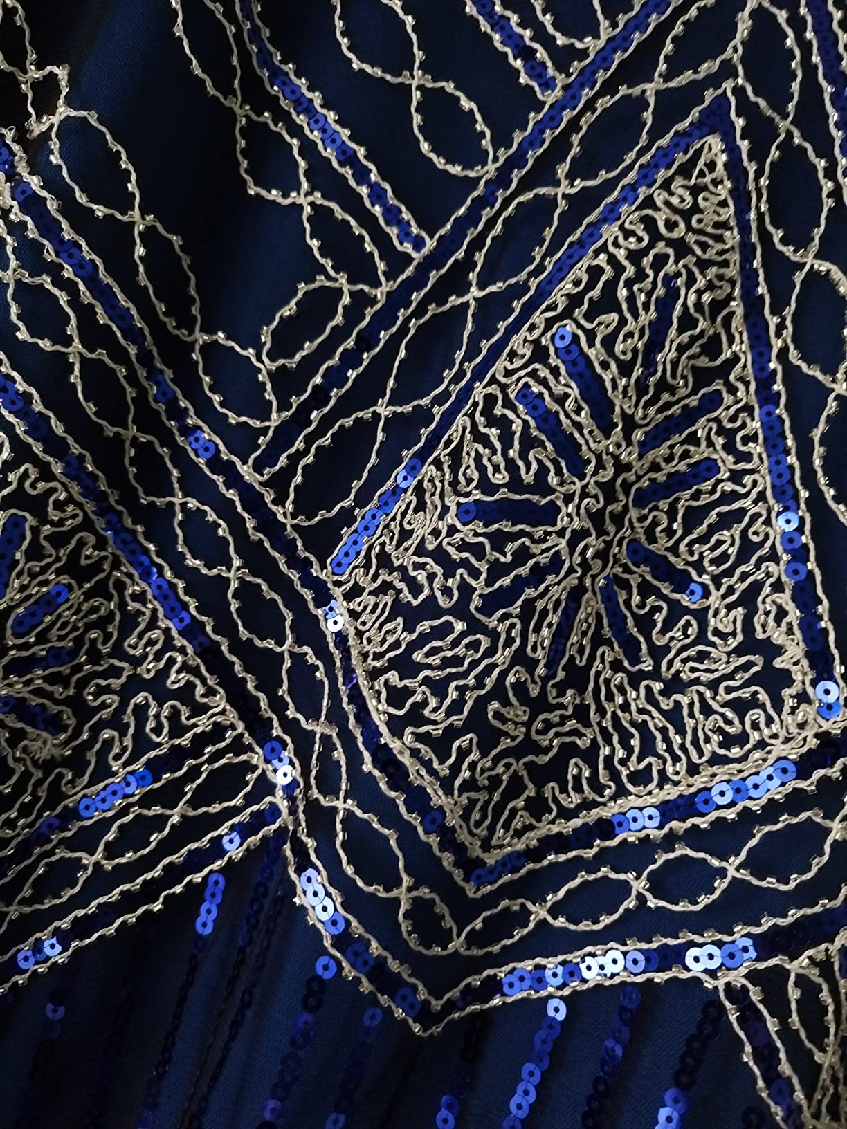 FEPITO Robe Gatsby 1920 robe Charleston à franges noir et doré taille M