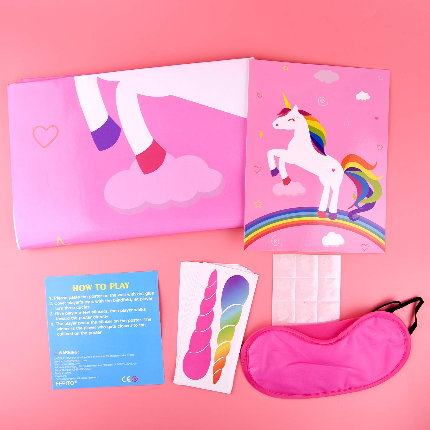 FEPITO Party Games Pin Horn Unicorn jeu rose