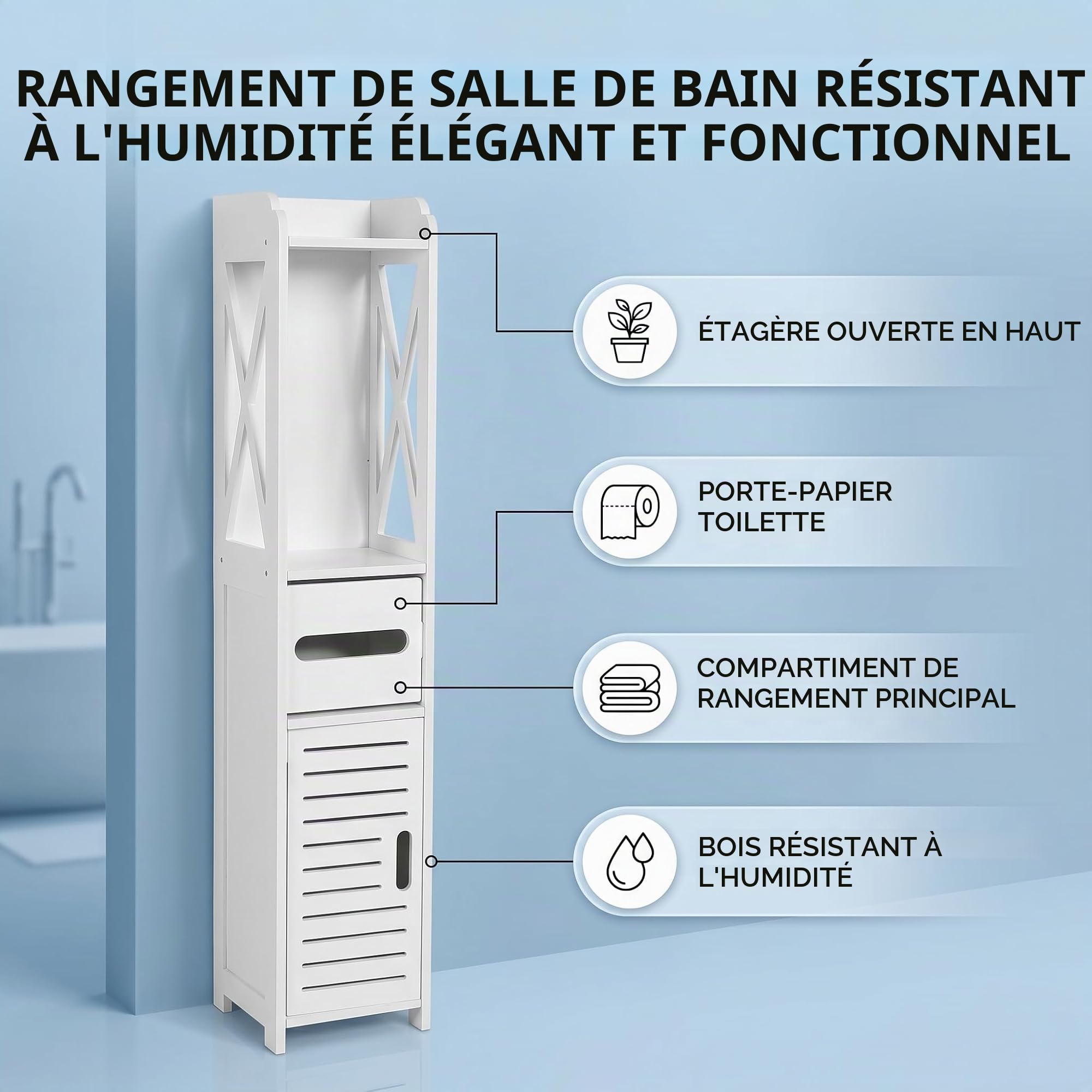 Ejoyous Bathroom colonne salle de bain blanc 80 cm