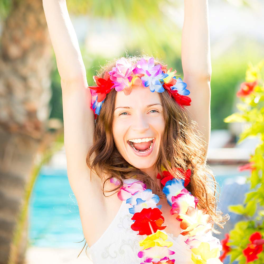 FEPITO Costume Hawaïen Femme Jupe Hula + Leis 6 Pièces