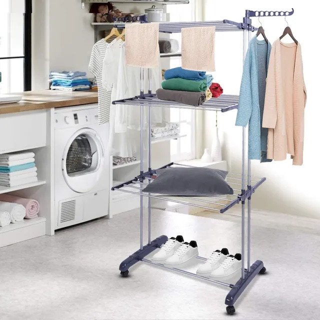 Ejoyous étendoir linge pliable 4 niveaux à roulettes