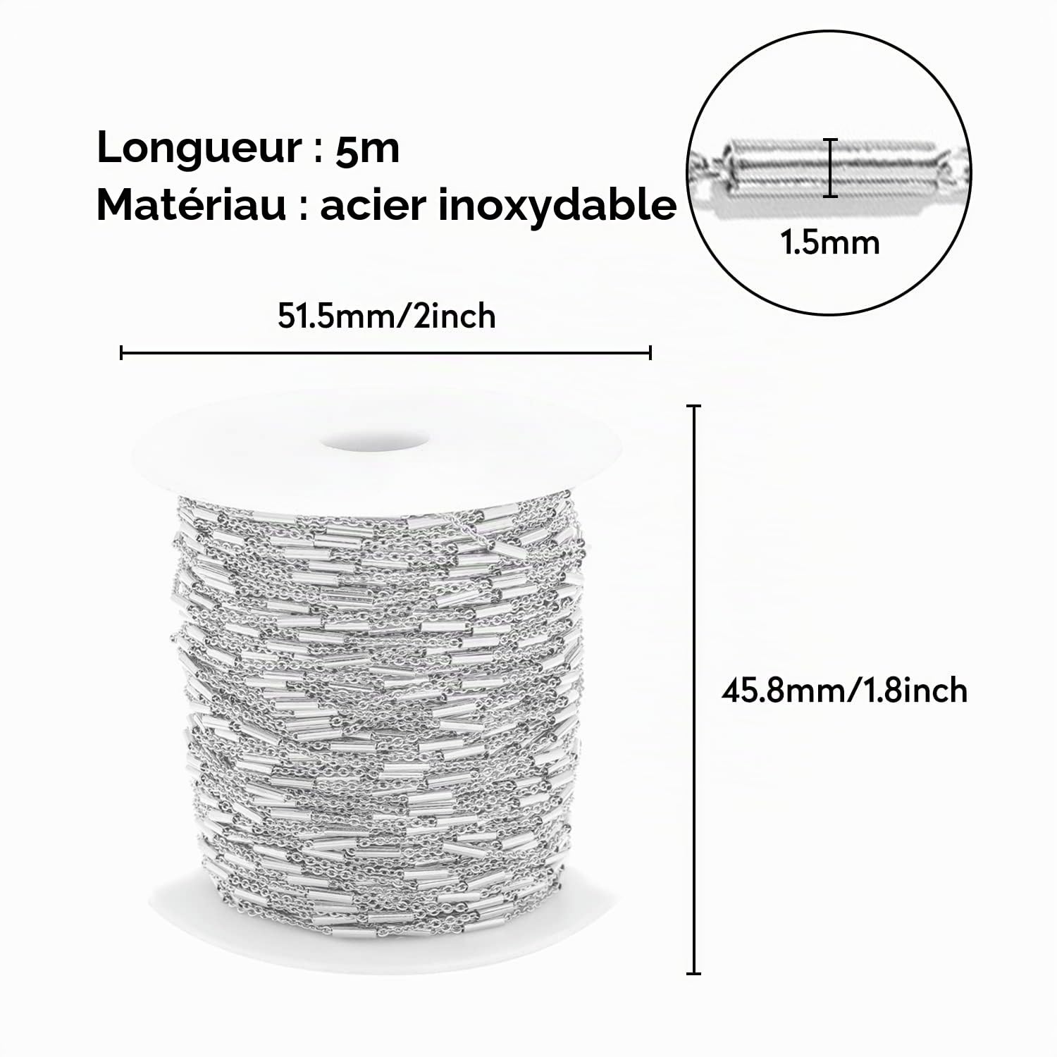 Tissting Chaîne Acier Inoxydable 5 m Argent DIY Bijoux