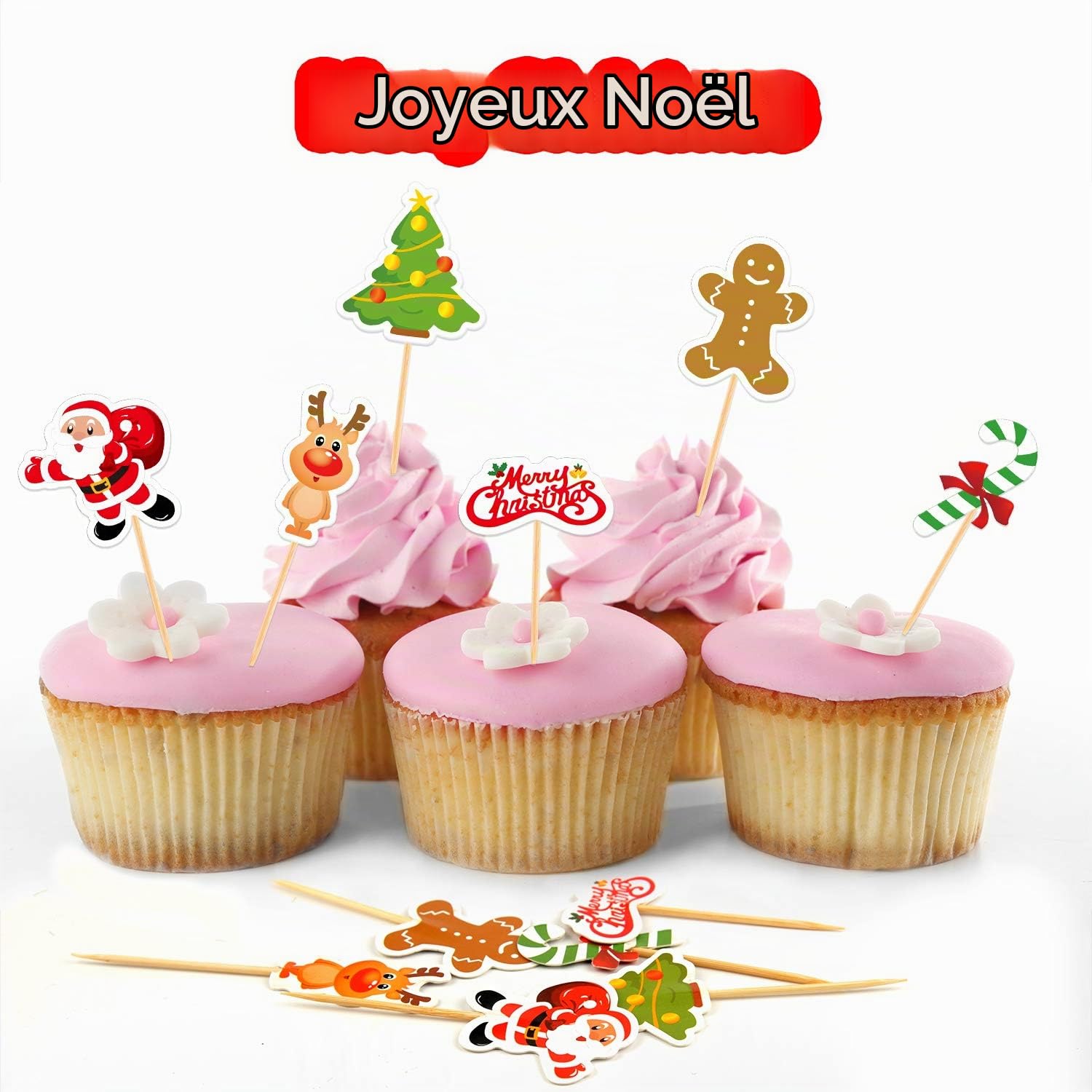 FEPITO Toppers Cupcake Noël Carton Pics Gâteau Lot 60