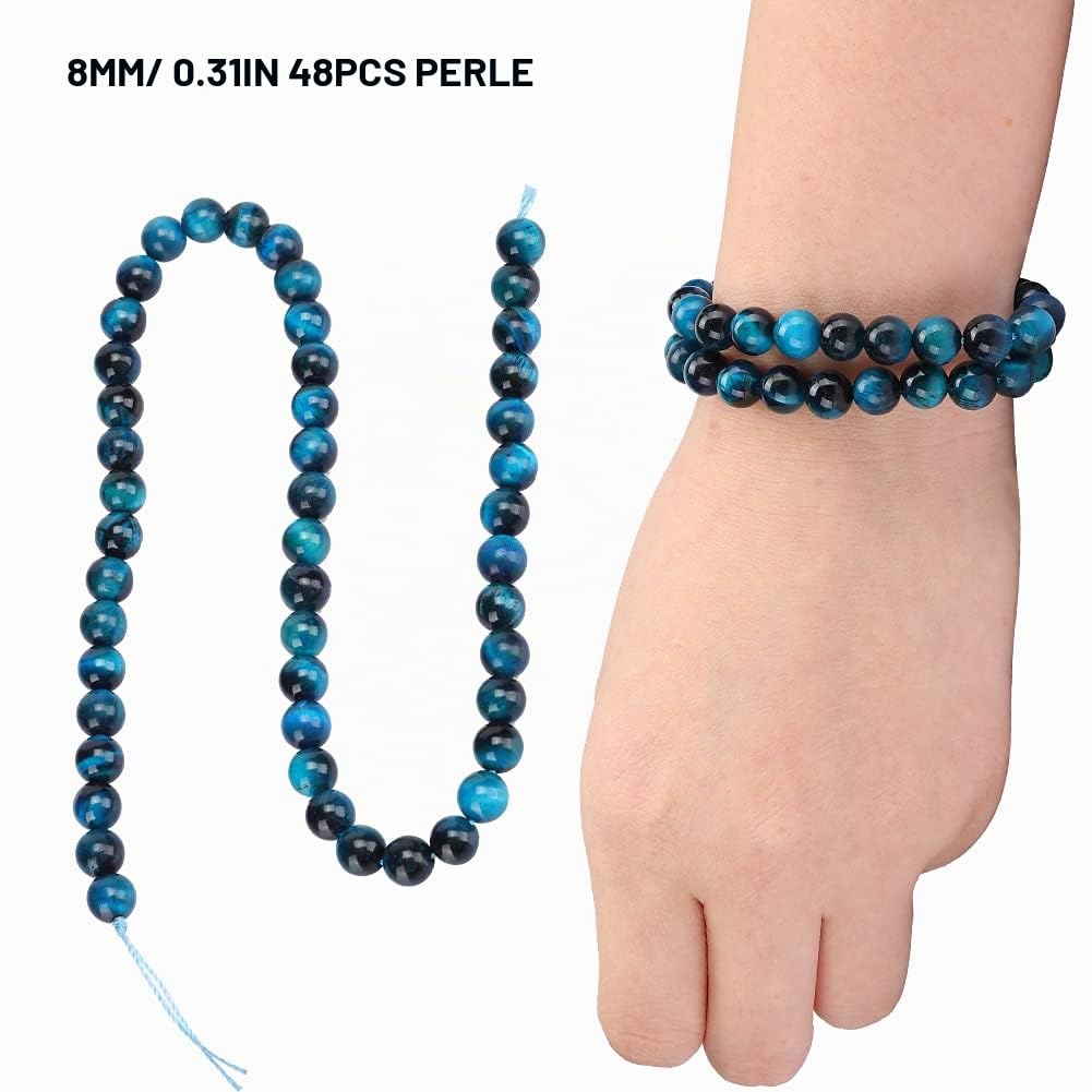 Tissting DIY perles œil de tigre bleu 8 mm 48 pièces