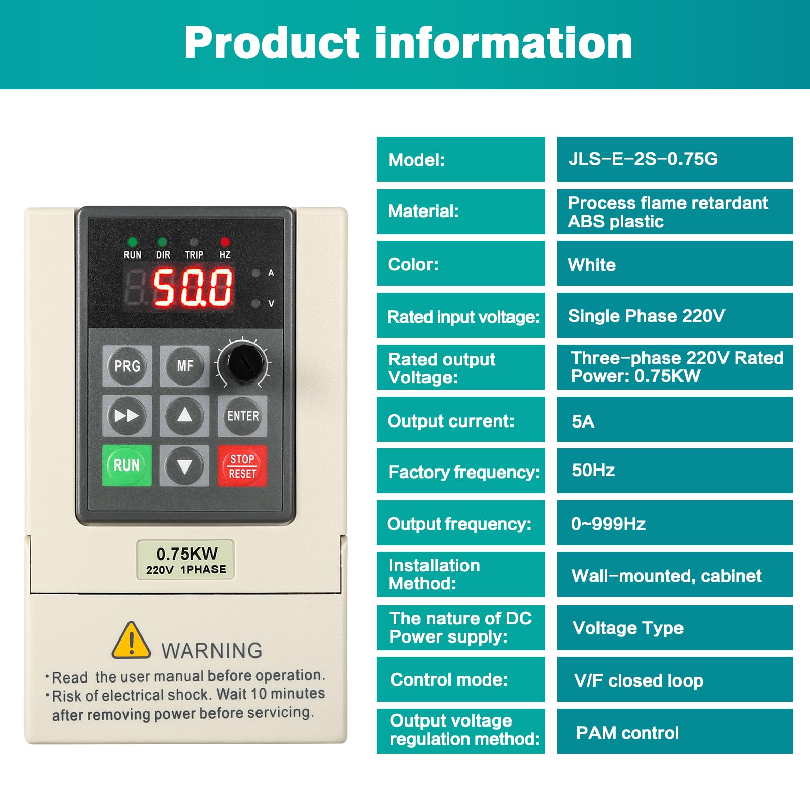 Jadeshay Variateur Fréquence 220V 0,75kW Mono Triphasé VFD