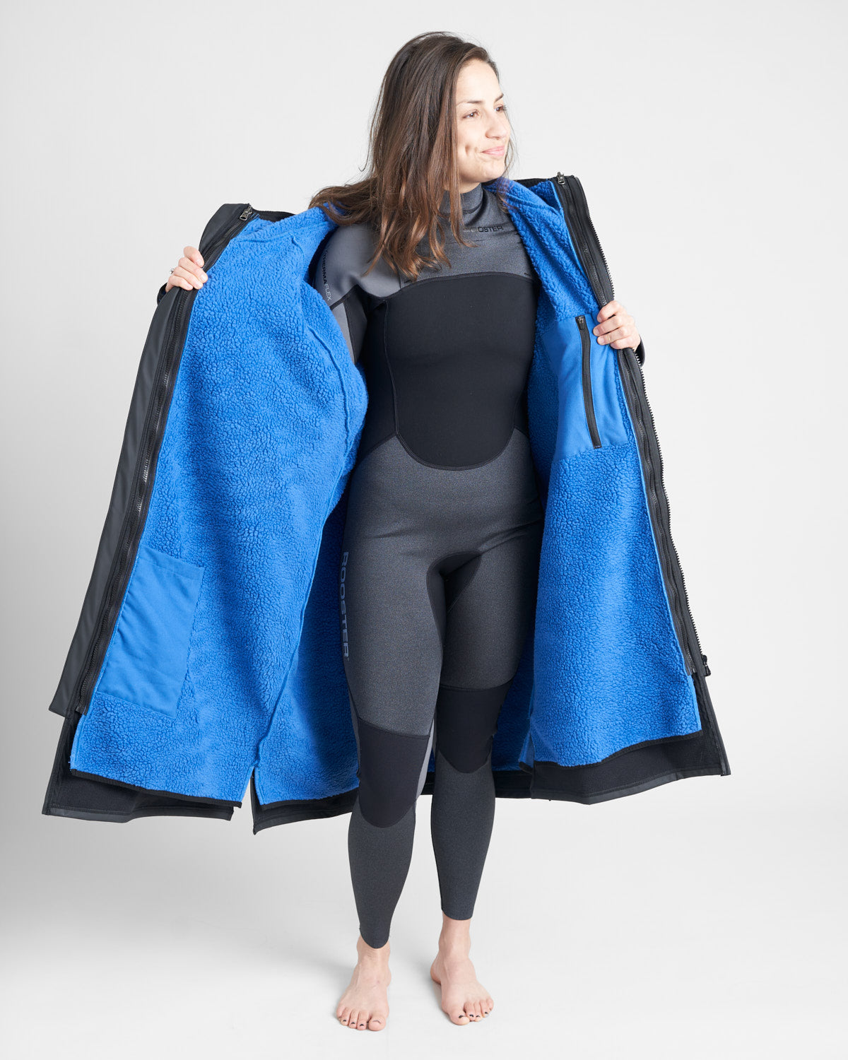 Rooster Aquafleece Robe peignoir étanche Noir/Bleu doublure