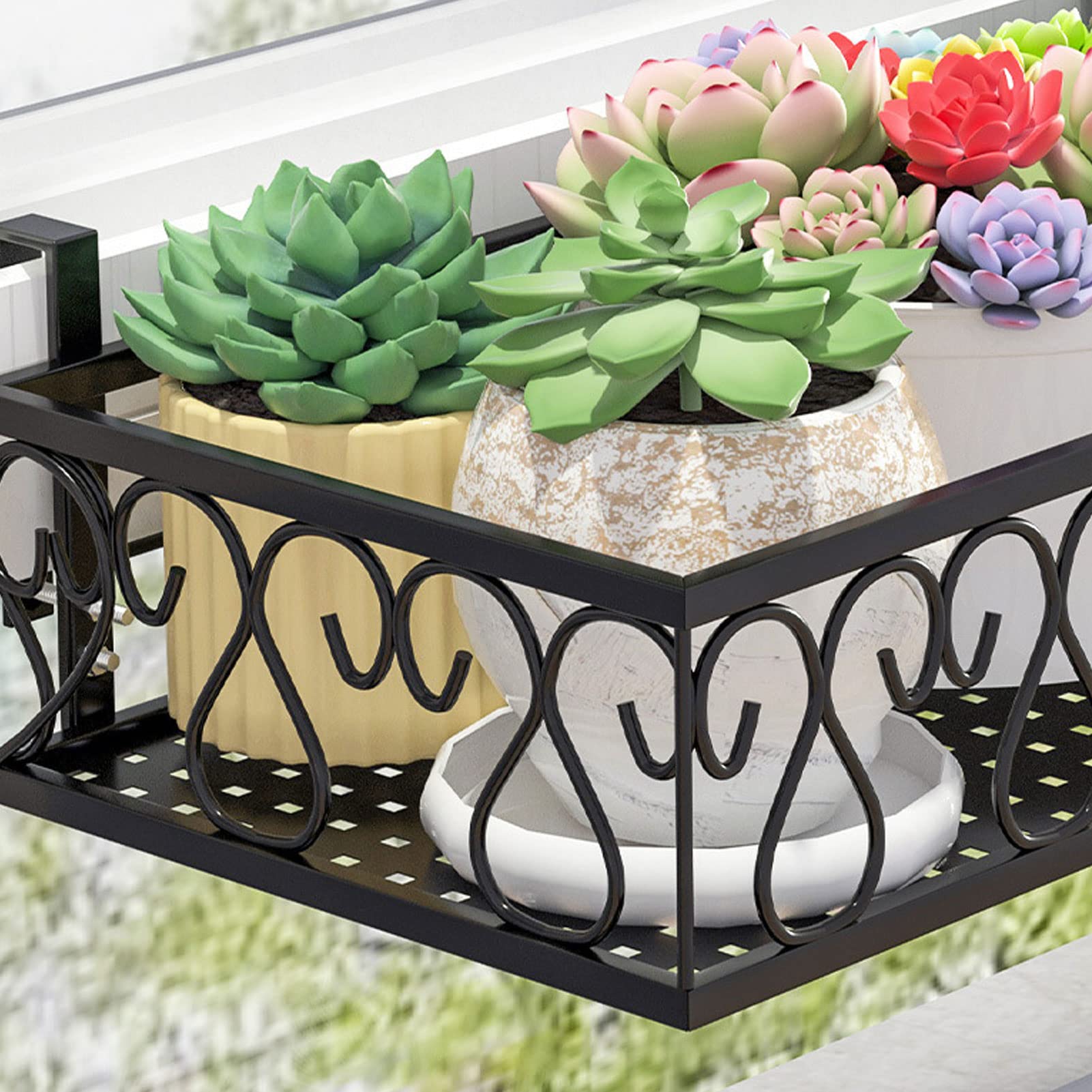 Tissting Support pot fleur balcon fer noir 6,5 cm