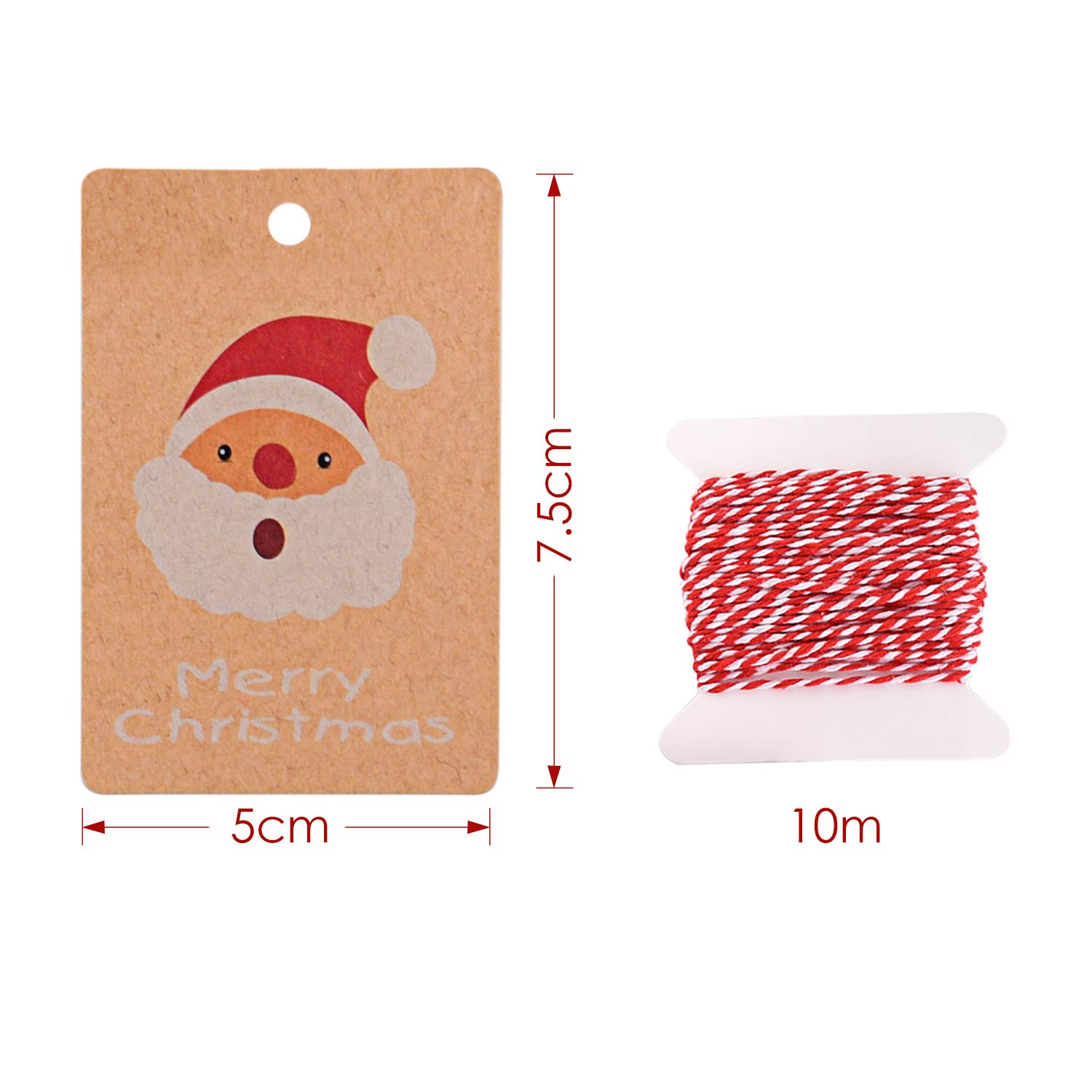 FEPITO Greeting Cards 50 étiquettes cadeau Noël kraft ficelle