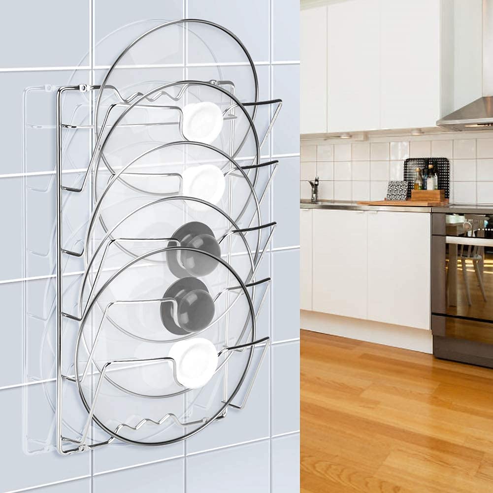 Ejoyous Kitchen porte-couvercles mural 5 chrome 43cm