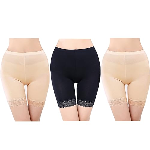 FEPITO Short Sous Jupe Femme Dentelle Modal Lot 3 Noir