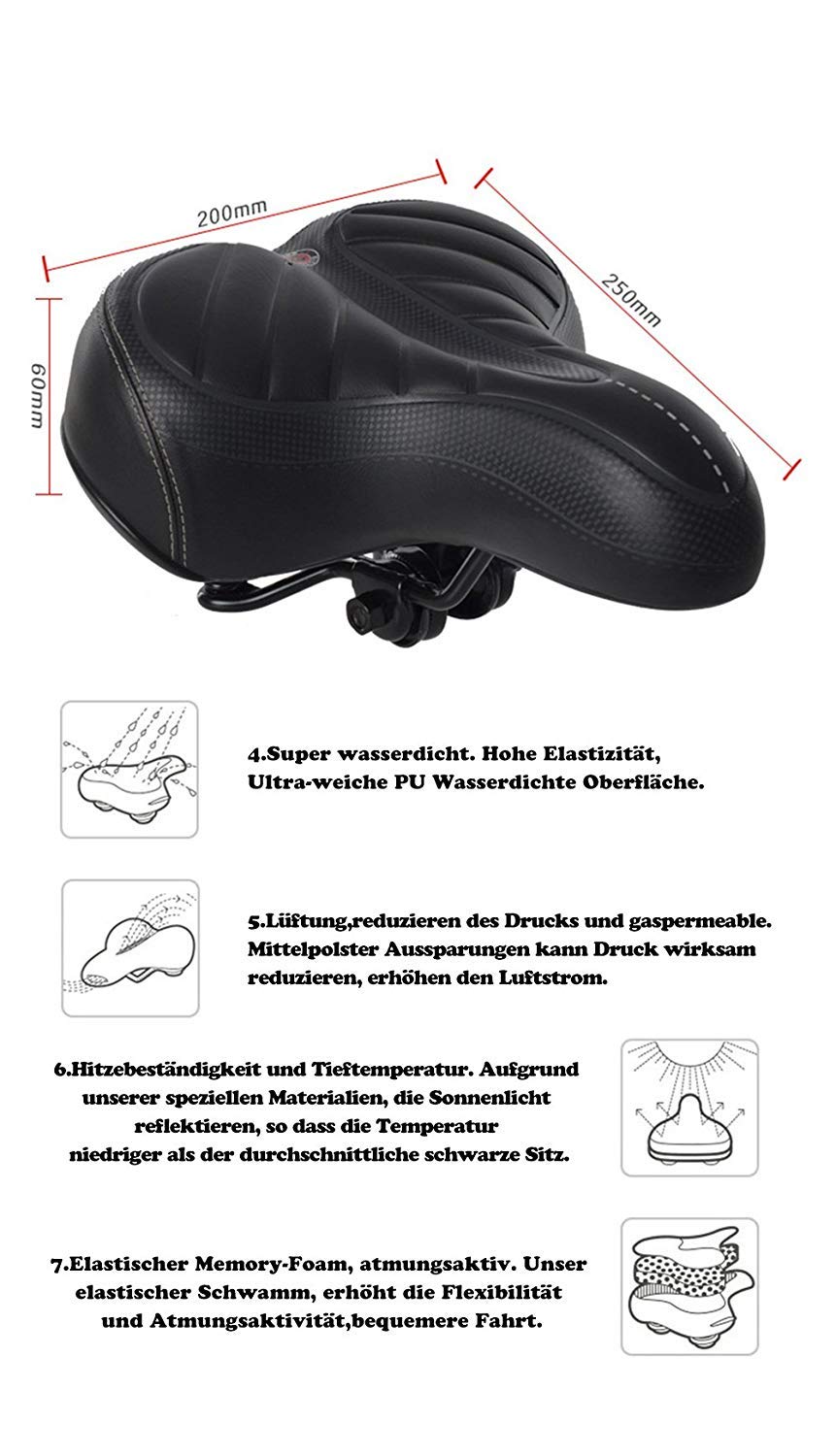 Ejoyous Selle Vélo Gel Confort Ressorts 25x20 cm