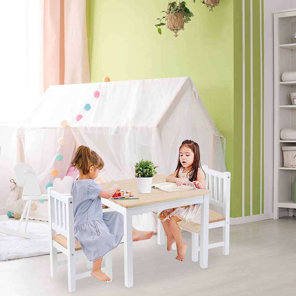 Ejoyous Living Room table enfant + 2 chaises pin 56 cm naturel