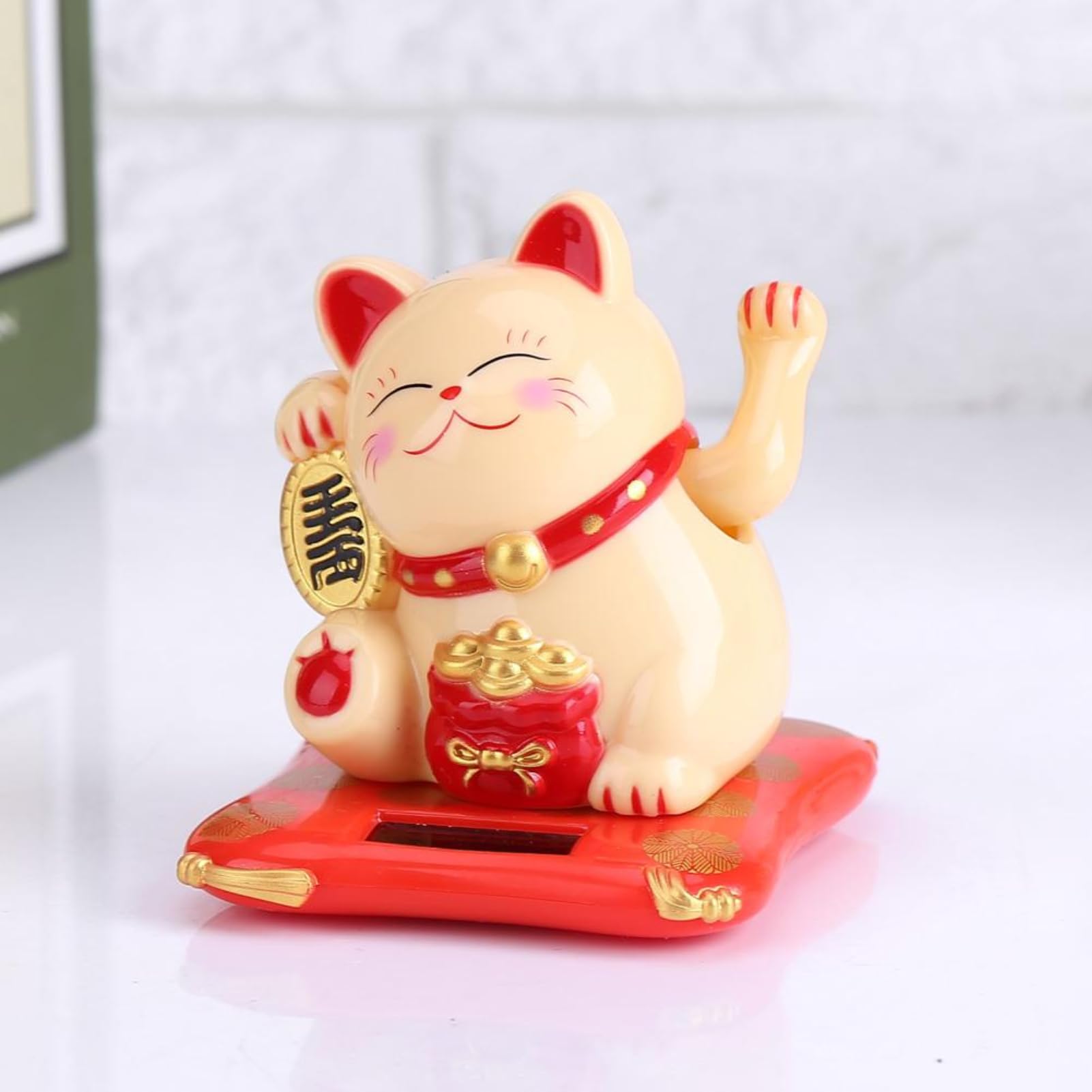 Jadeshay Maneki Neko Chat Solaire Jaune Porte-Bonheur 7cm