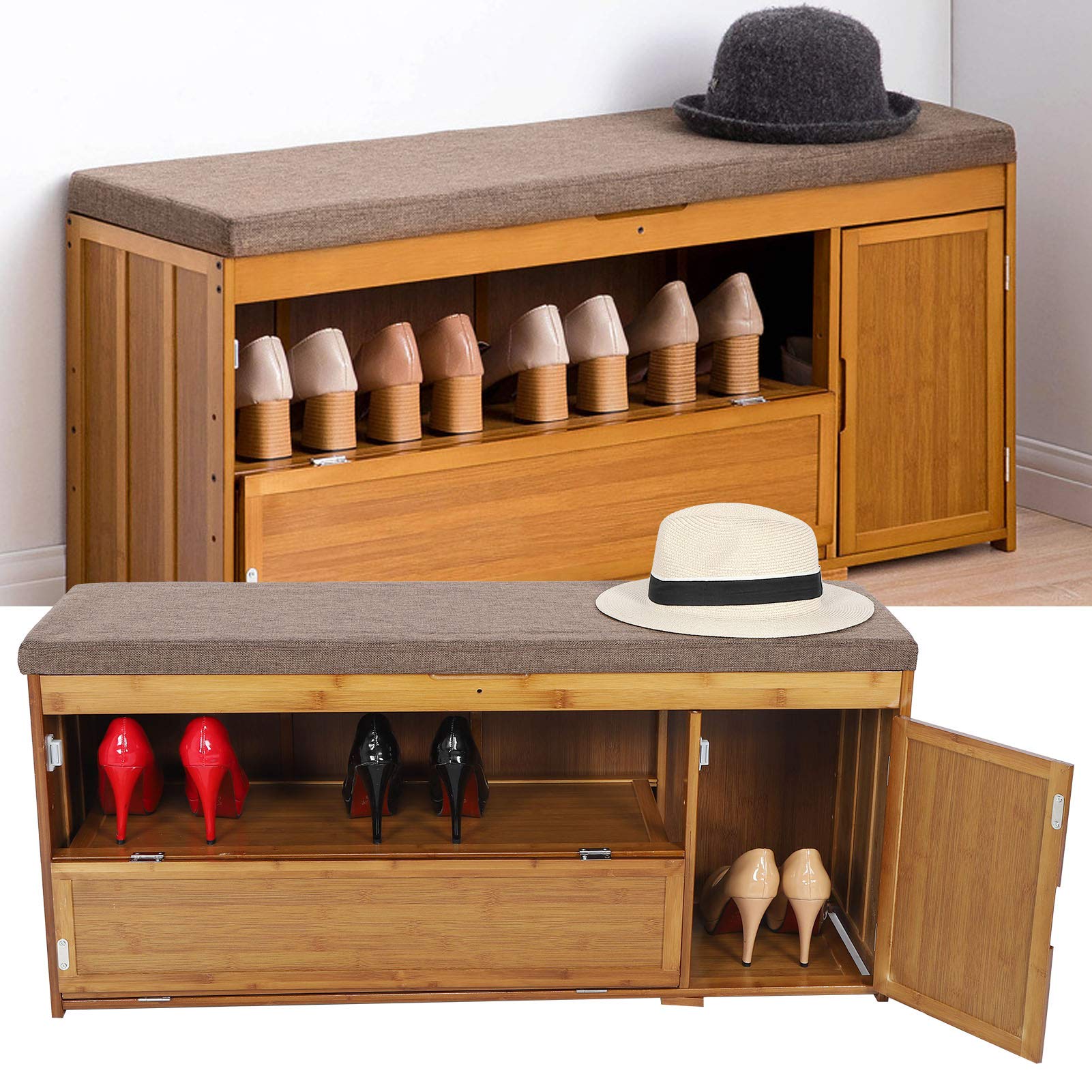 Ejoyous Living Room banc à chaussures bambou 100 cm rembourré