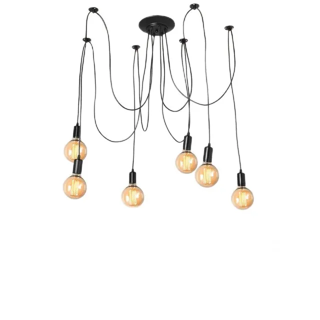 Ejoyous Living lustre araignée 6 têtes E27 noir câbles 2m