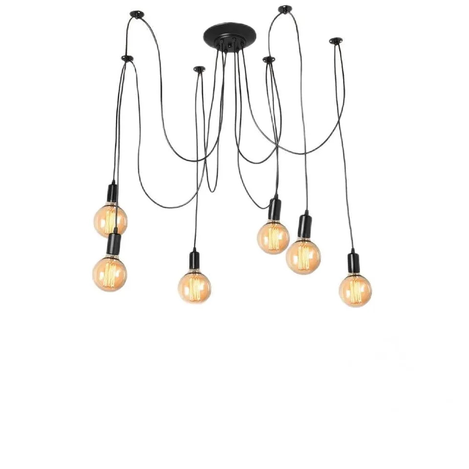 Ejoyous Living lustre araignée 6 têtes E27 noir câbles 2m