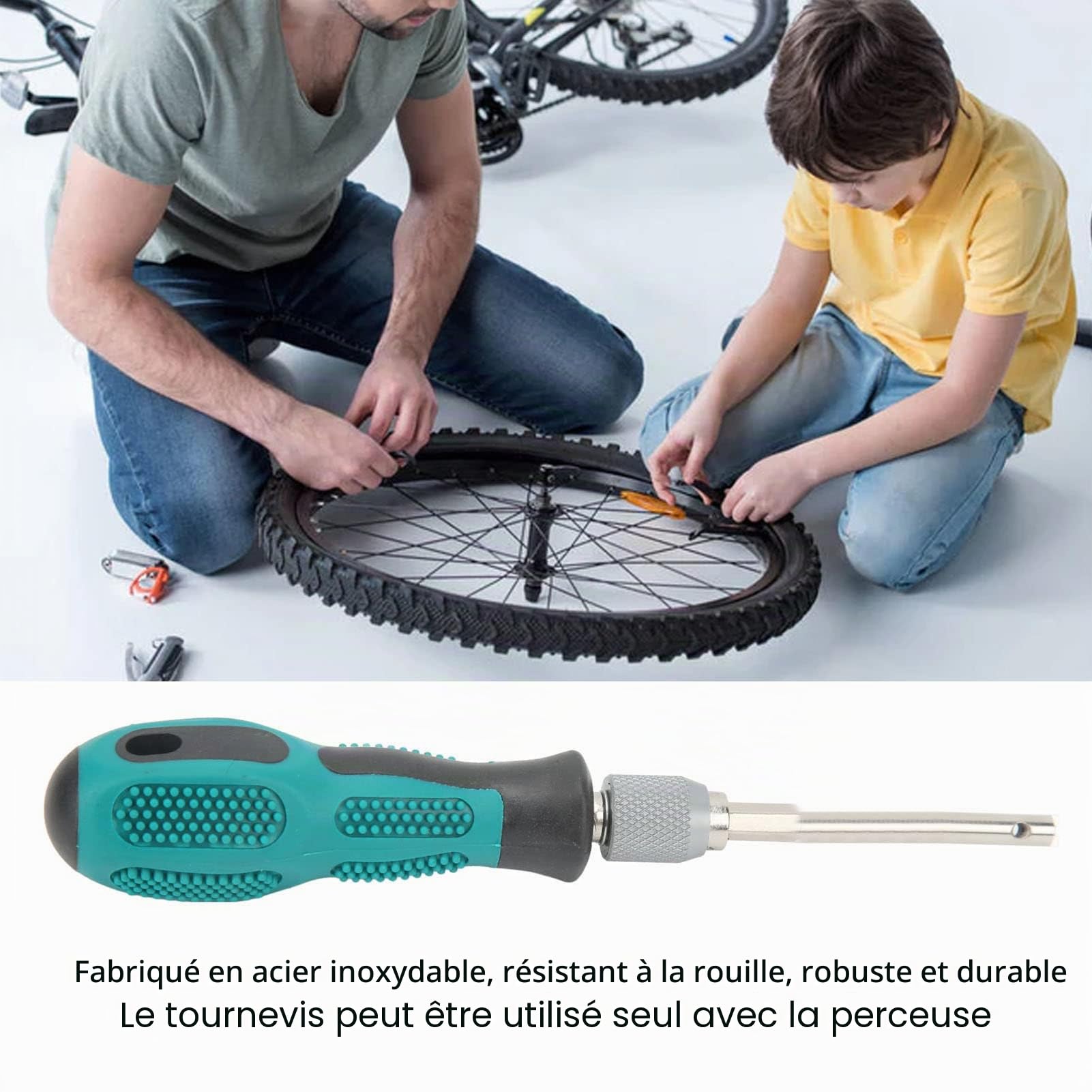 Tissting Outil Rayons Vélo Clé Inox avec Embout Perceuse
