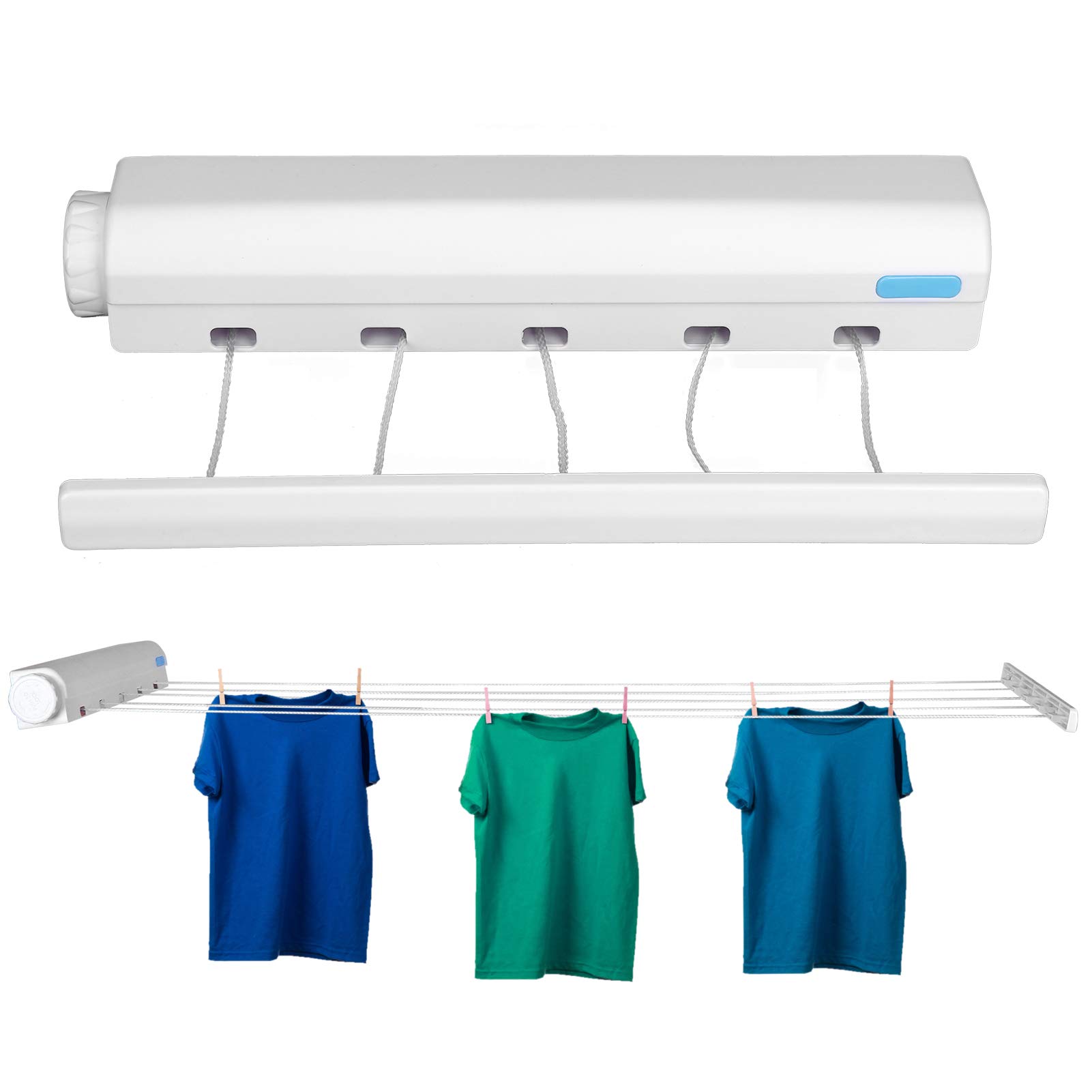 Tissting Corde à Linge Rétractable Murale 5 Fils plastique
