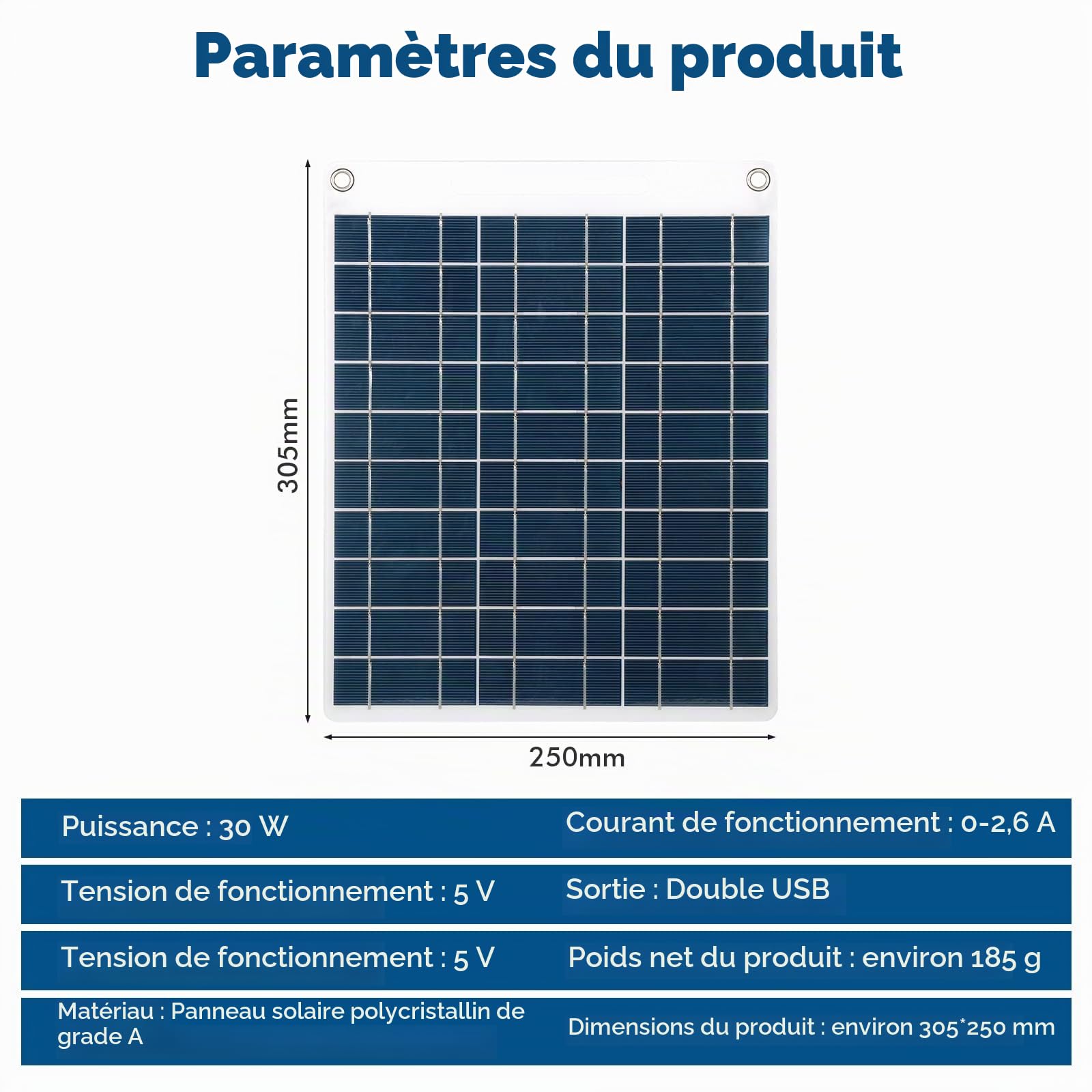 Jadeshay Panneau Solaire 30W 5V Double USB Portable