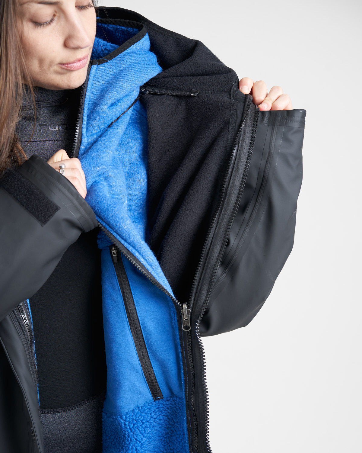 Rooster Aquafleece Robe peignoir étanche Noir/Bleu doublure