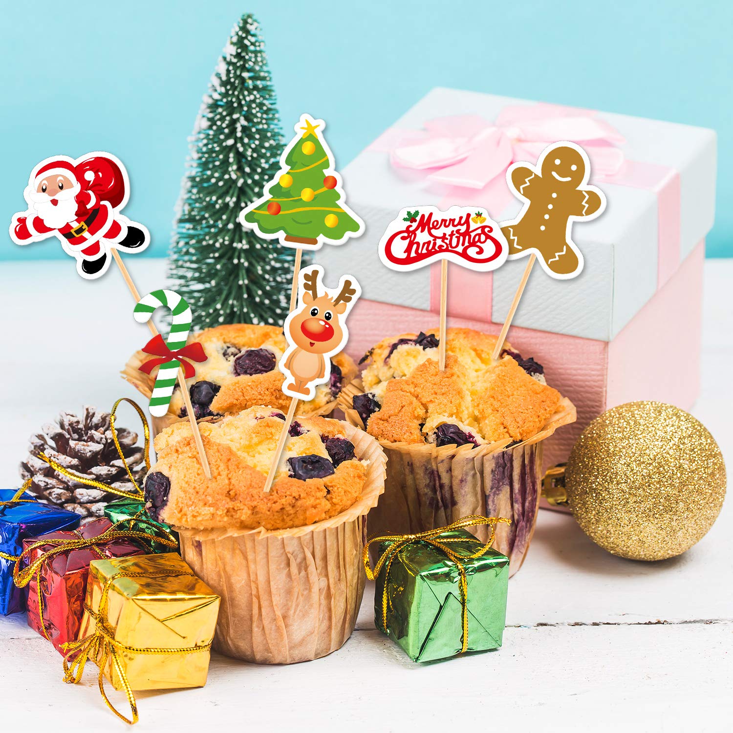 FEPITO Toppers Cupcake Noël Carton Pics Gâteau Lot 60