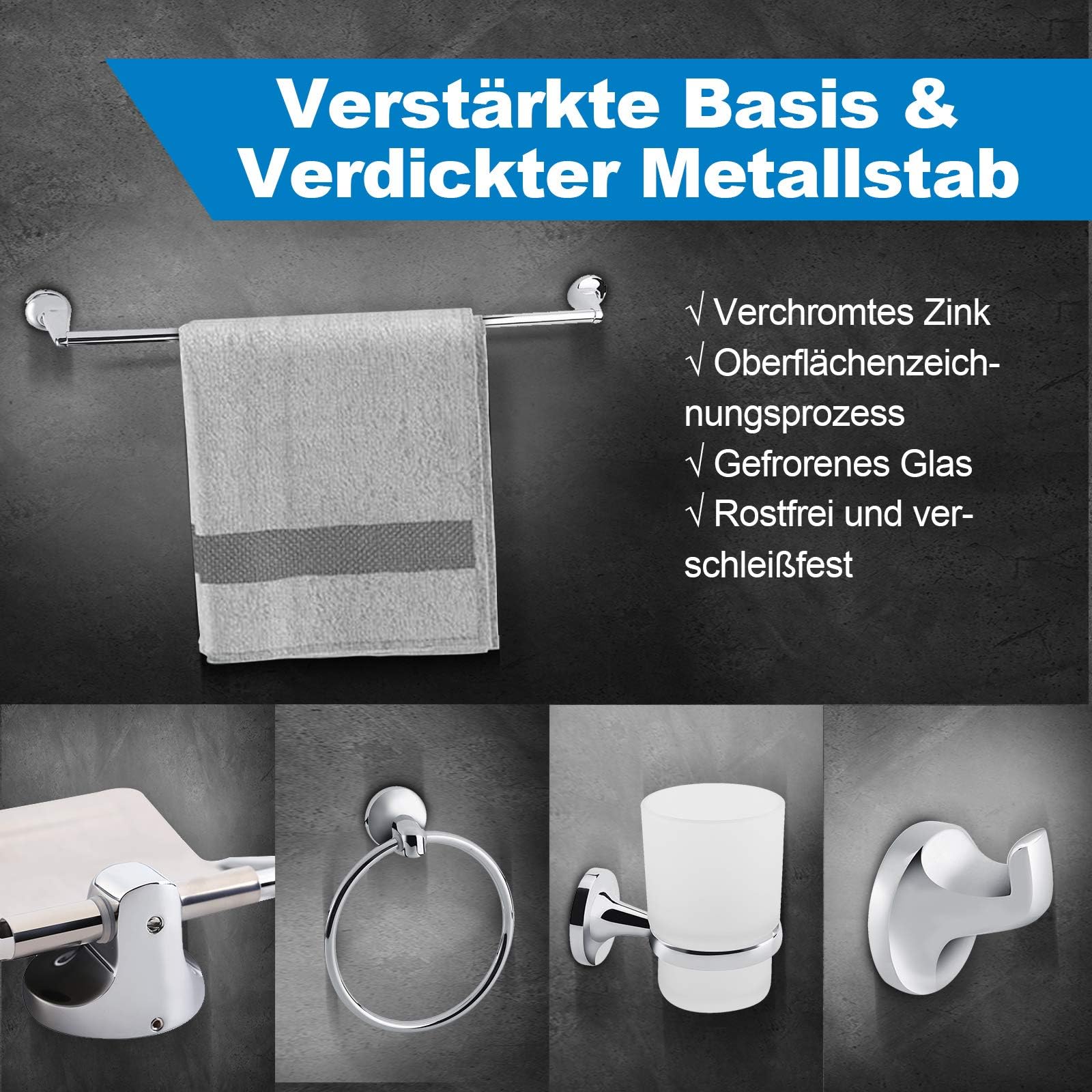 Ejoyous Bathroom kit accessoires salle de bain 6 pièces chrome