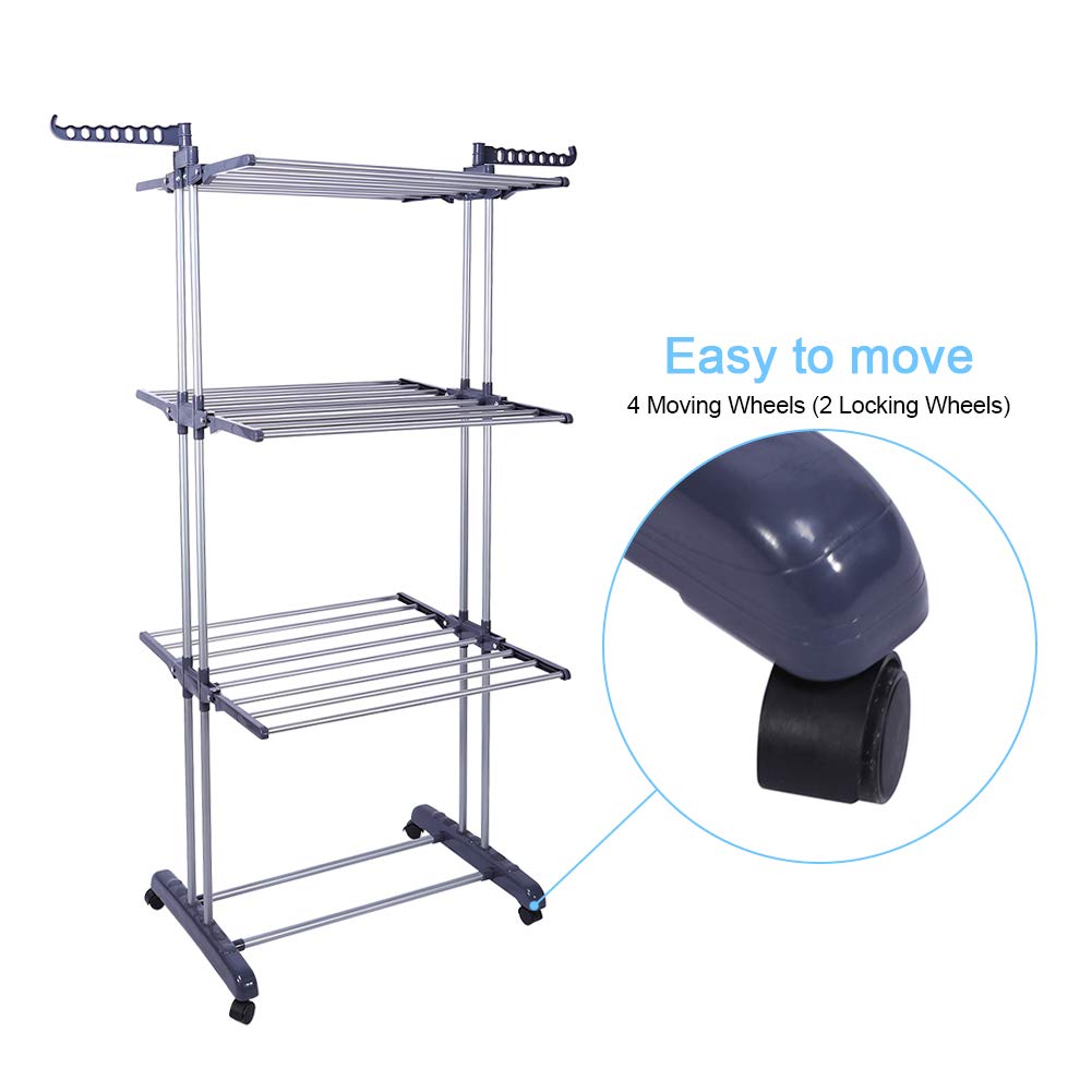 Ejoyous étendoir linge pliable 4 niveaux à roulettes