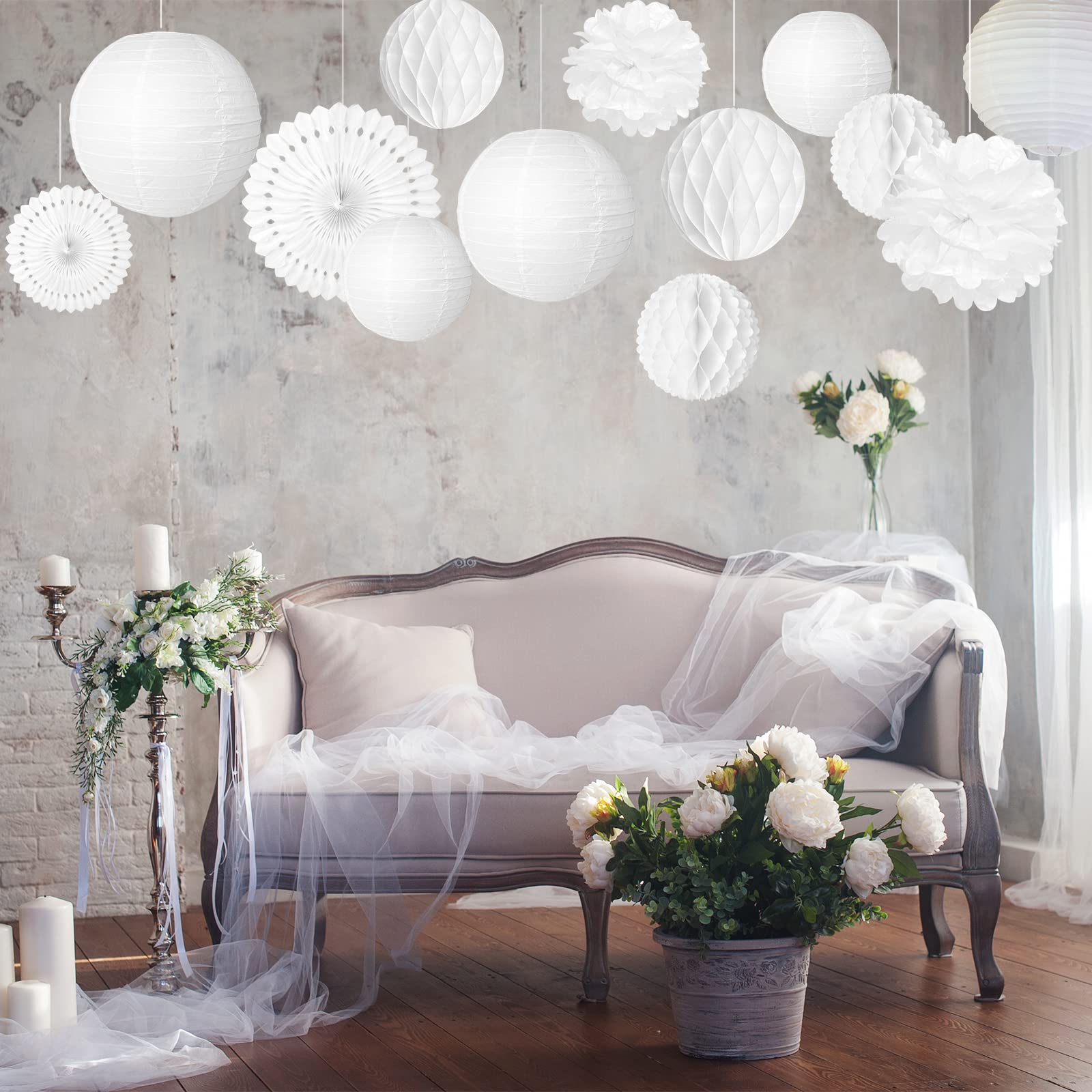 FEPITO Party Decorations déco papier blanc lot 16 mariage