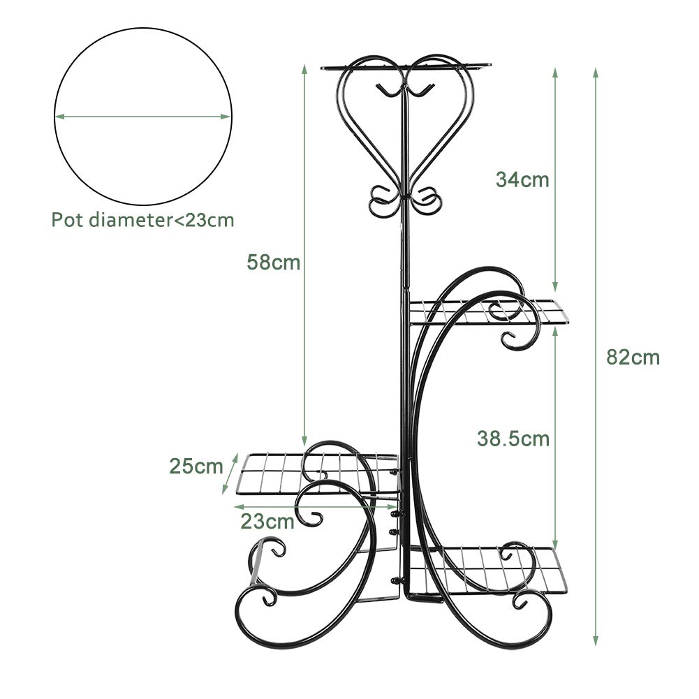 Ejoyous Garden support plantes 4 niveaux noir fer forgé