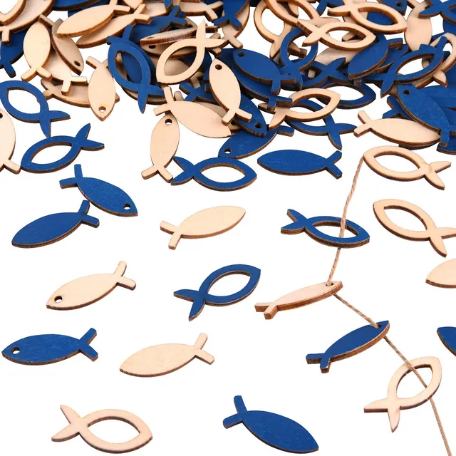 FEPITO Party Decorations poisson bois vintage 100 pcs bleu baptême