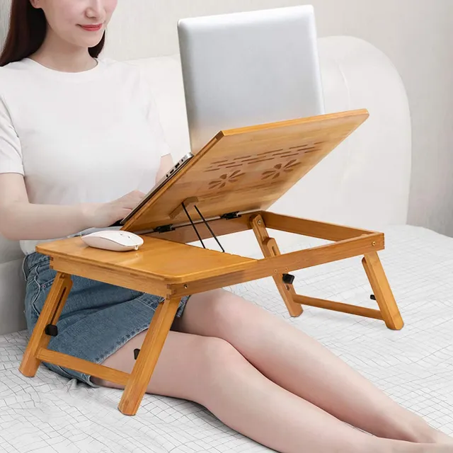 Ejoyous Table de Lit Bambou Réglable Pliable Ordinateur