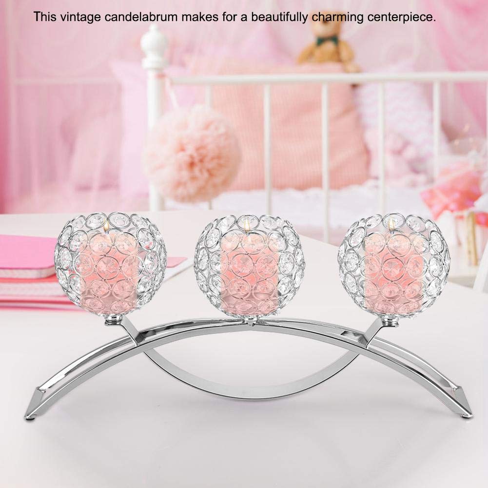 Ejoyous Bougeoir cristal 3 bras argent