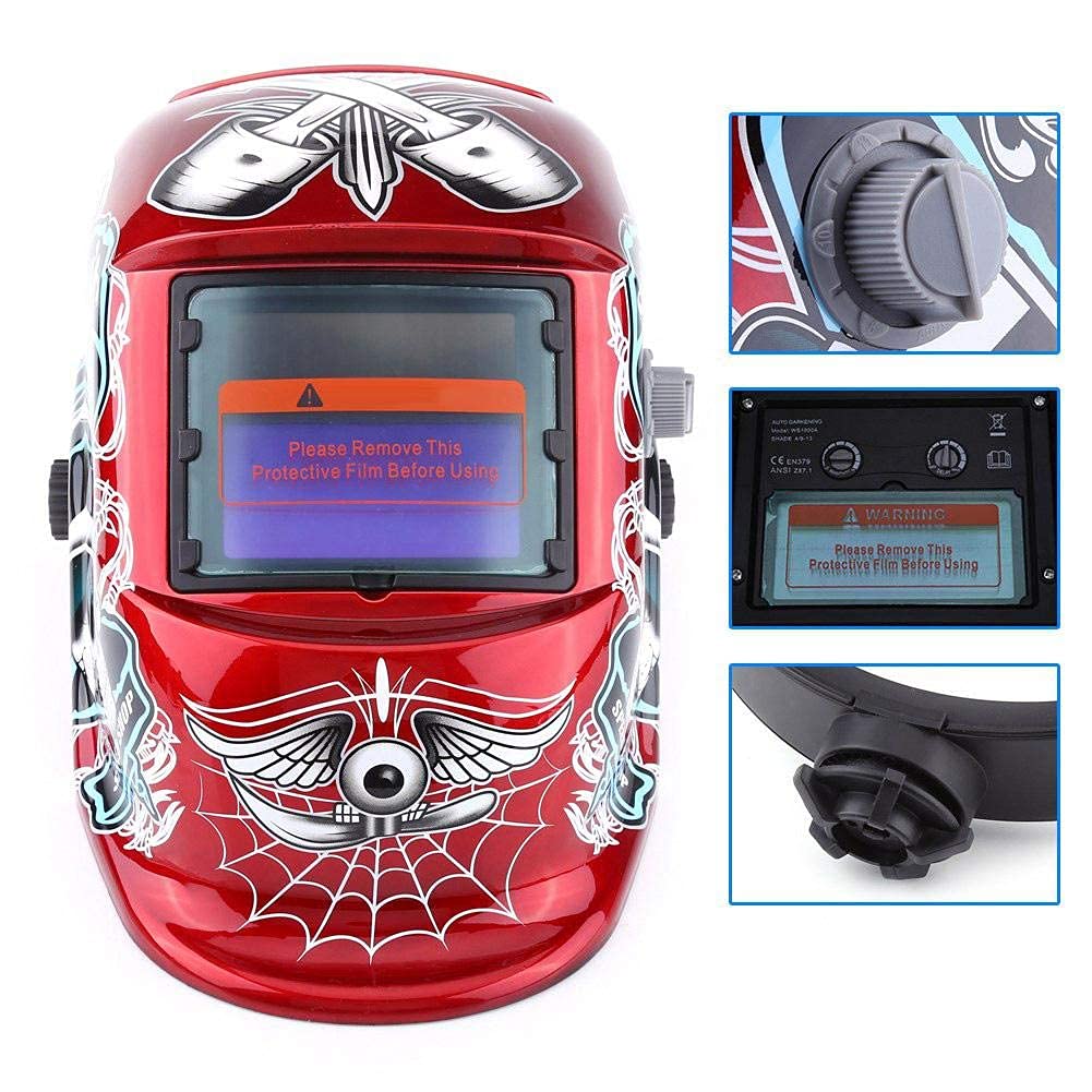 Ejoyous Masque de Soudure Auto DIN 9-13 Rouge Pirate TIG MIG