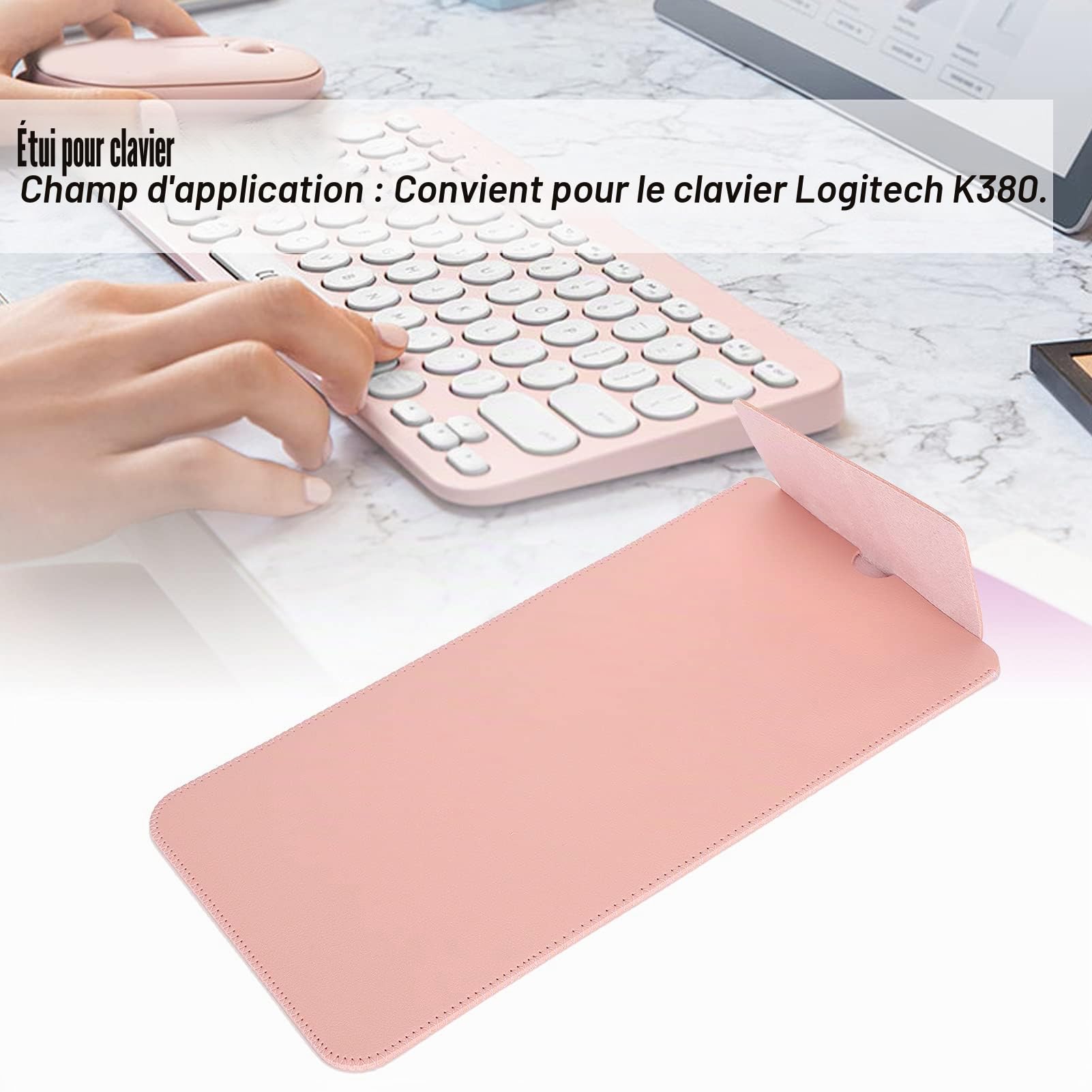 Ejoyous housse clavier K380 rose similicuir