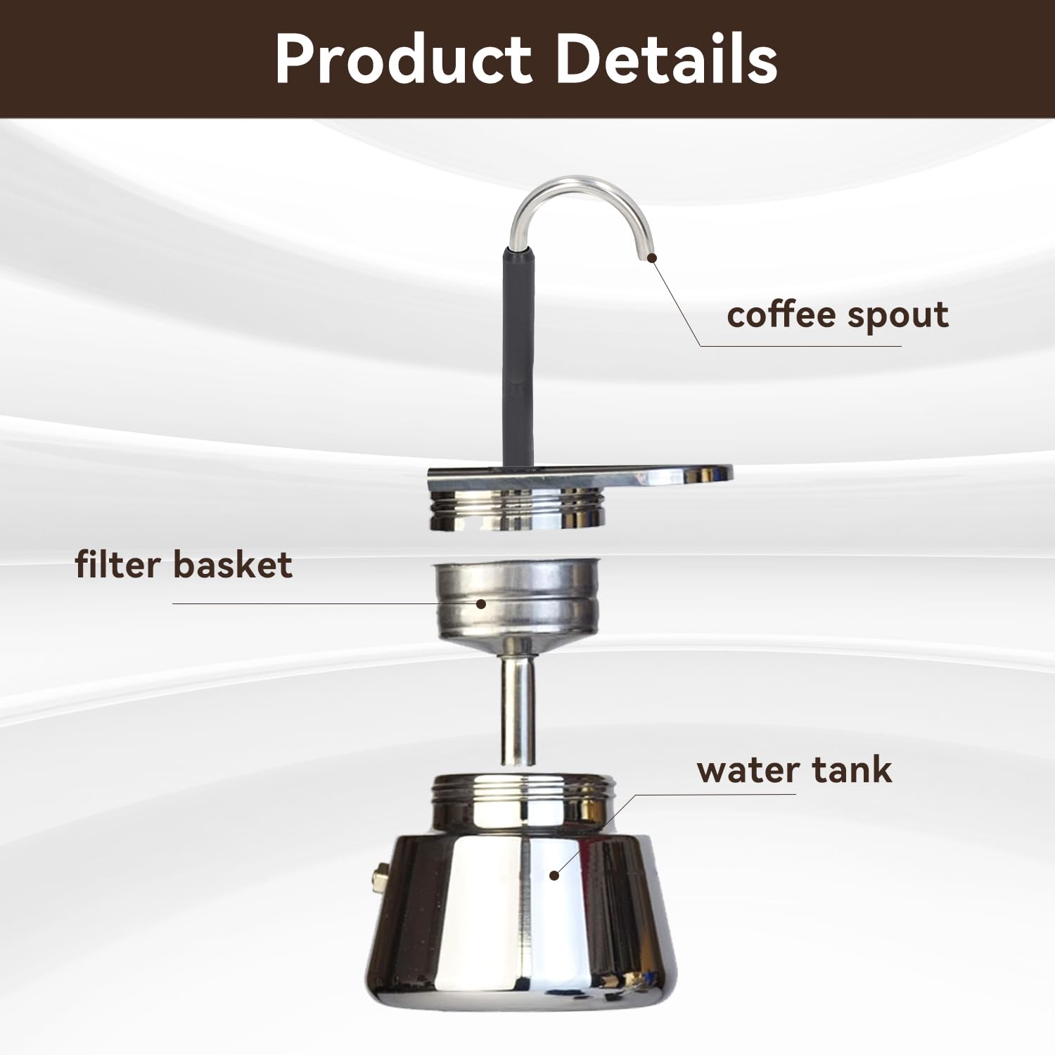 Tissting Cafetière moka italienne inox 1 bec portable 15,5 cm