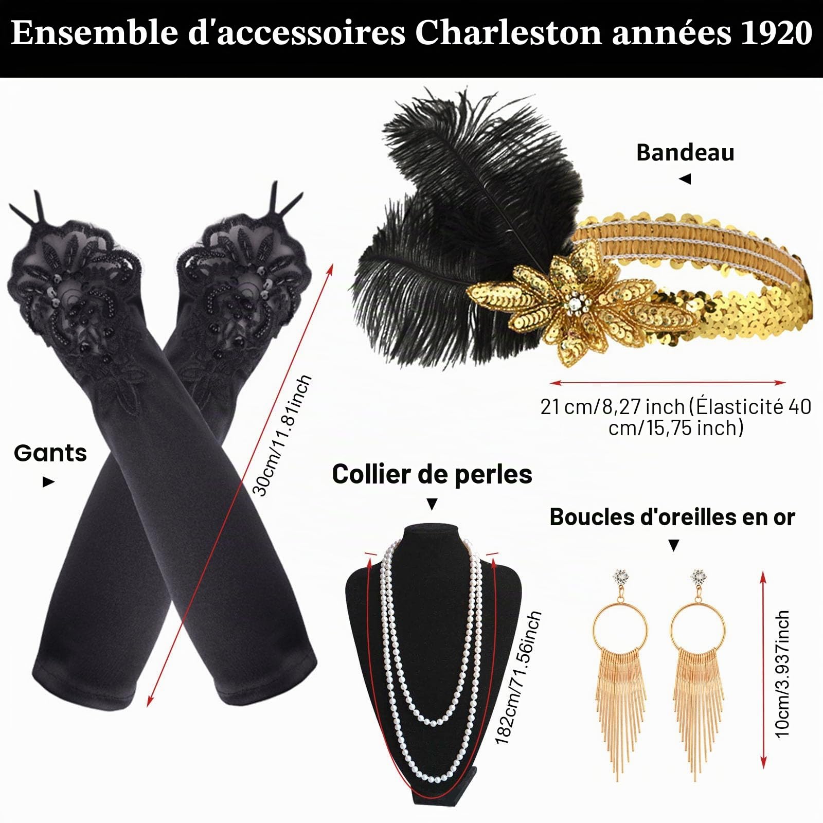 FEPITO 1920s set accessoires déguisement Charleston 7 pièces
