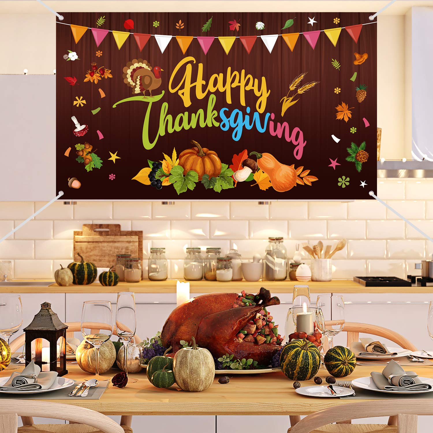FEPITO Party Bannière Thanksgiving 180x105 cm Automne Dinde
