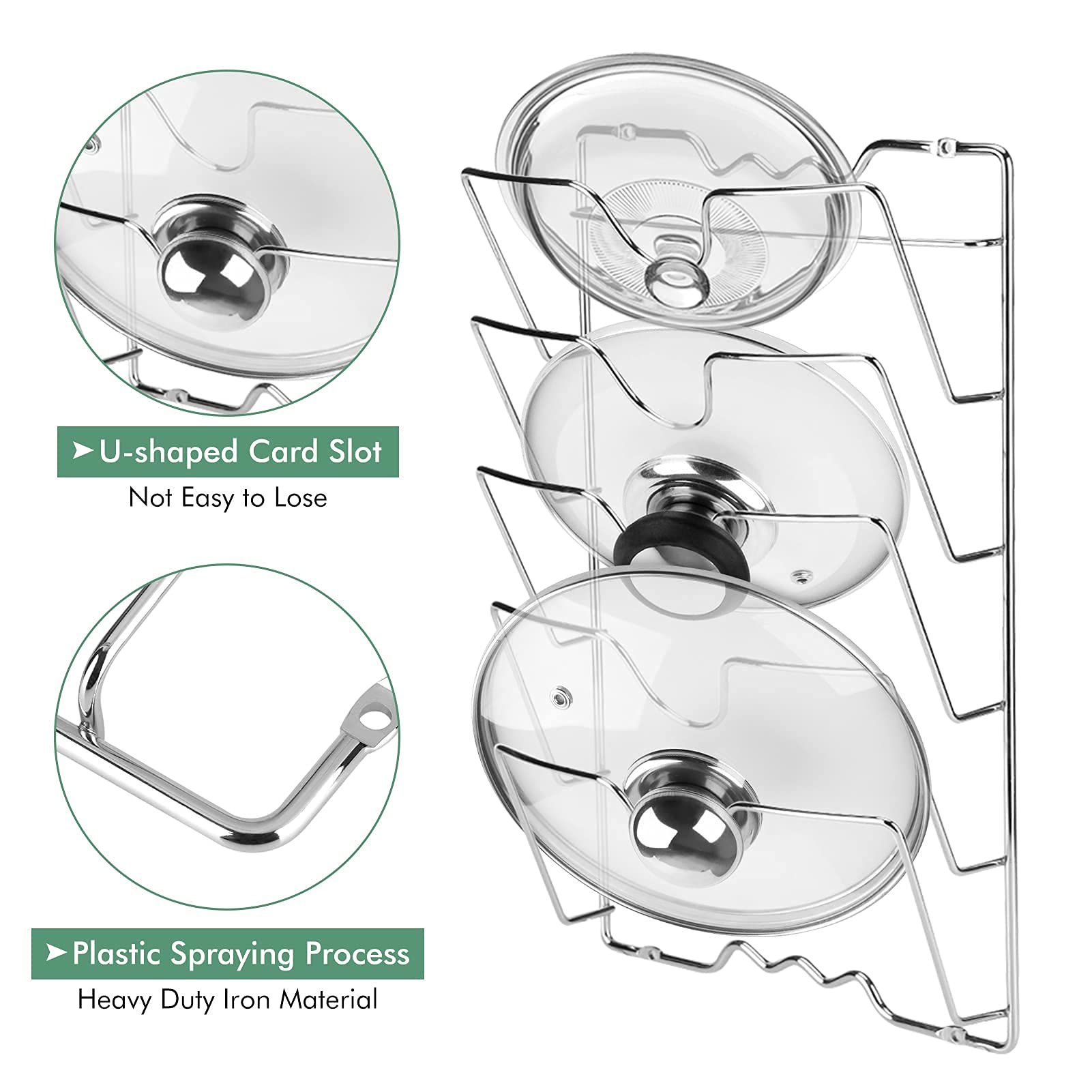 Ejoyous Kitchen porte-couvercles mural 5 chrome 43cm