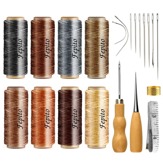 FEPITO fil ciré cuir 150D 8 couleurs kit 21 pièces