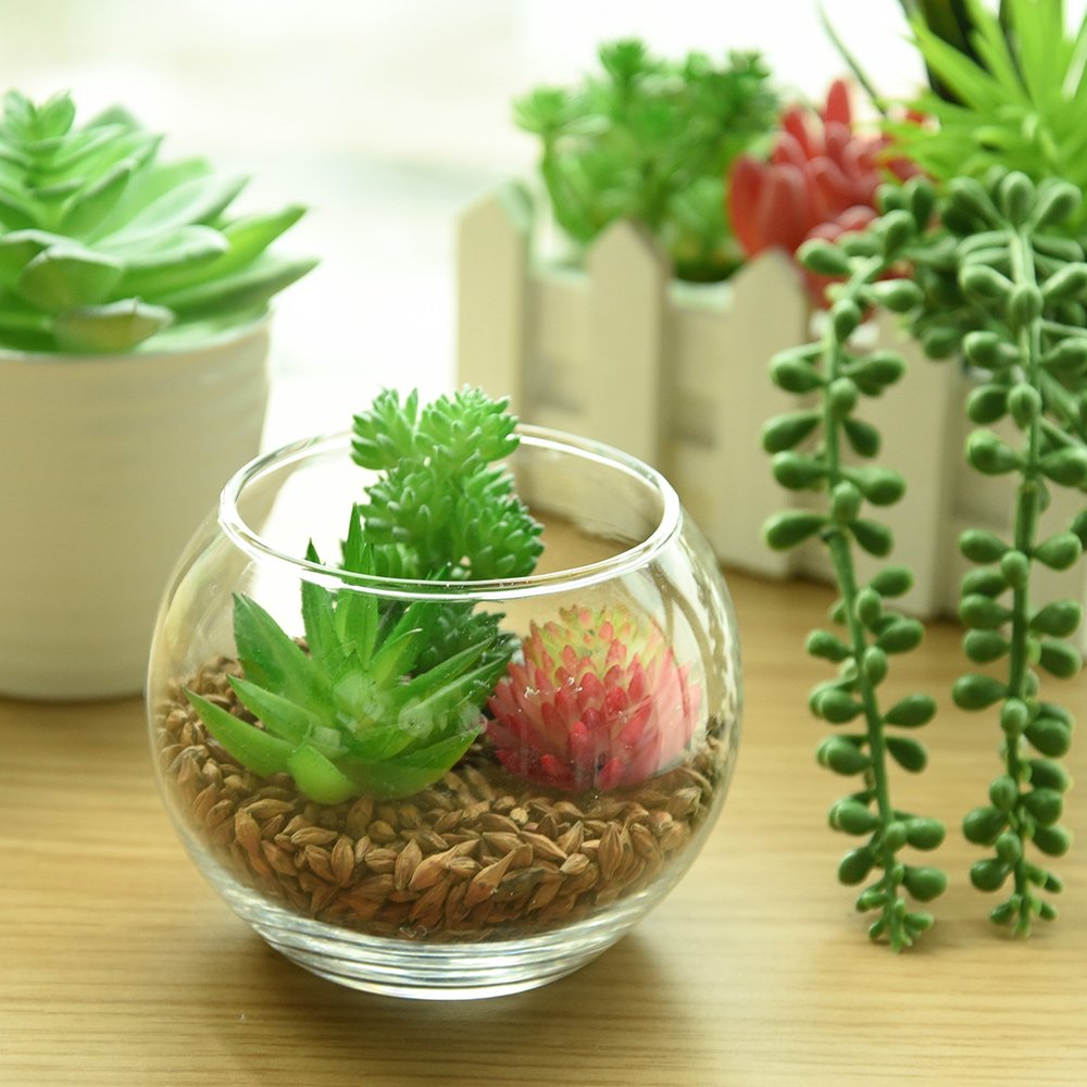 FEPITO Plantes Succulentes Artificielles 20 Pièces Vert Rouge