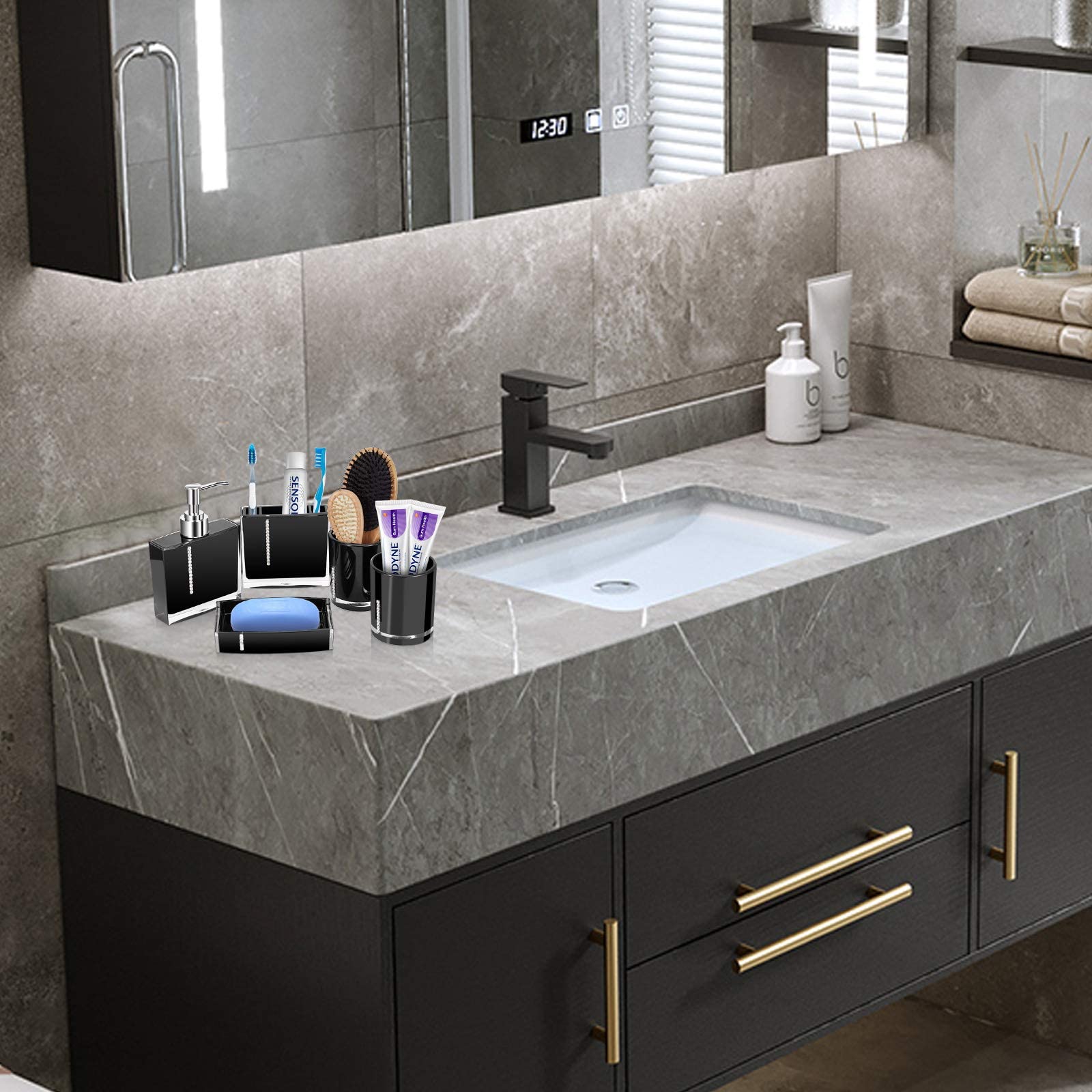 Ejoyous Bathroom ensemble salle de bain 5 pièces acrylique distributeur